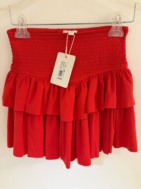 NWT GB Coral Red Smocked Tiered Mini Skirt